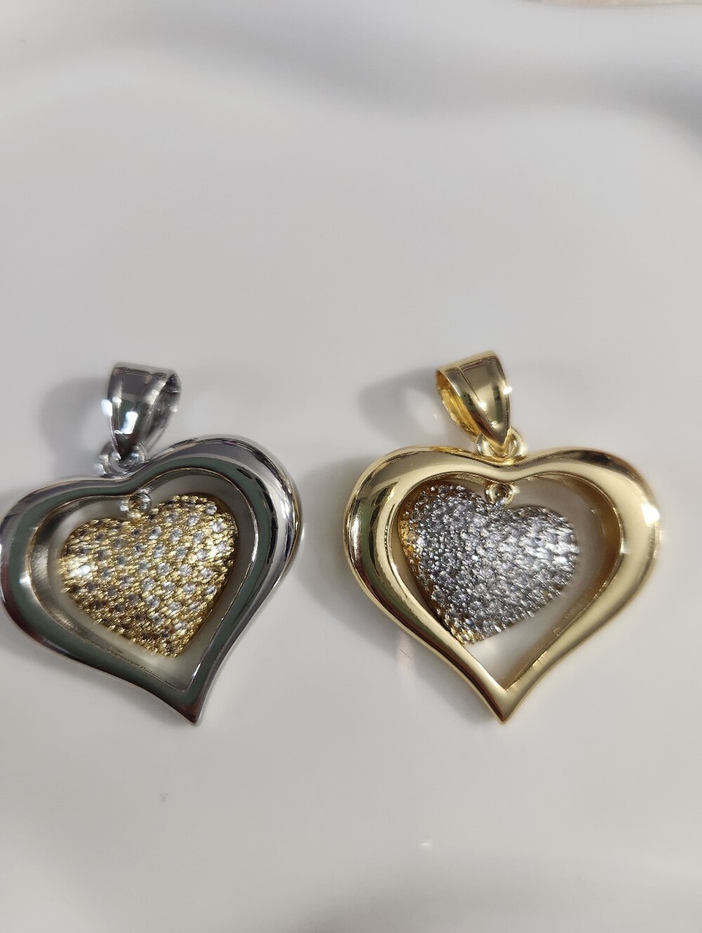 14k Gold Plated Pave Heart Pendants